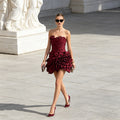 Sculptural Satin Rosette Mini Dress