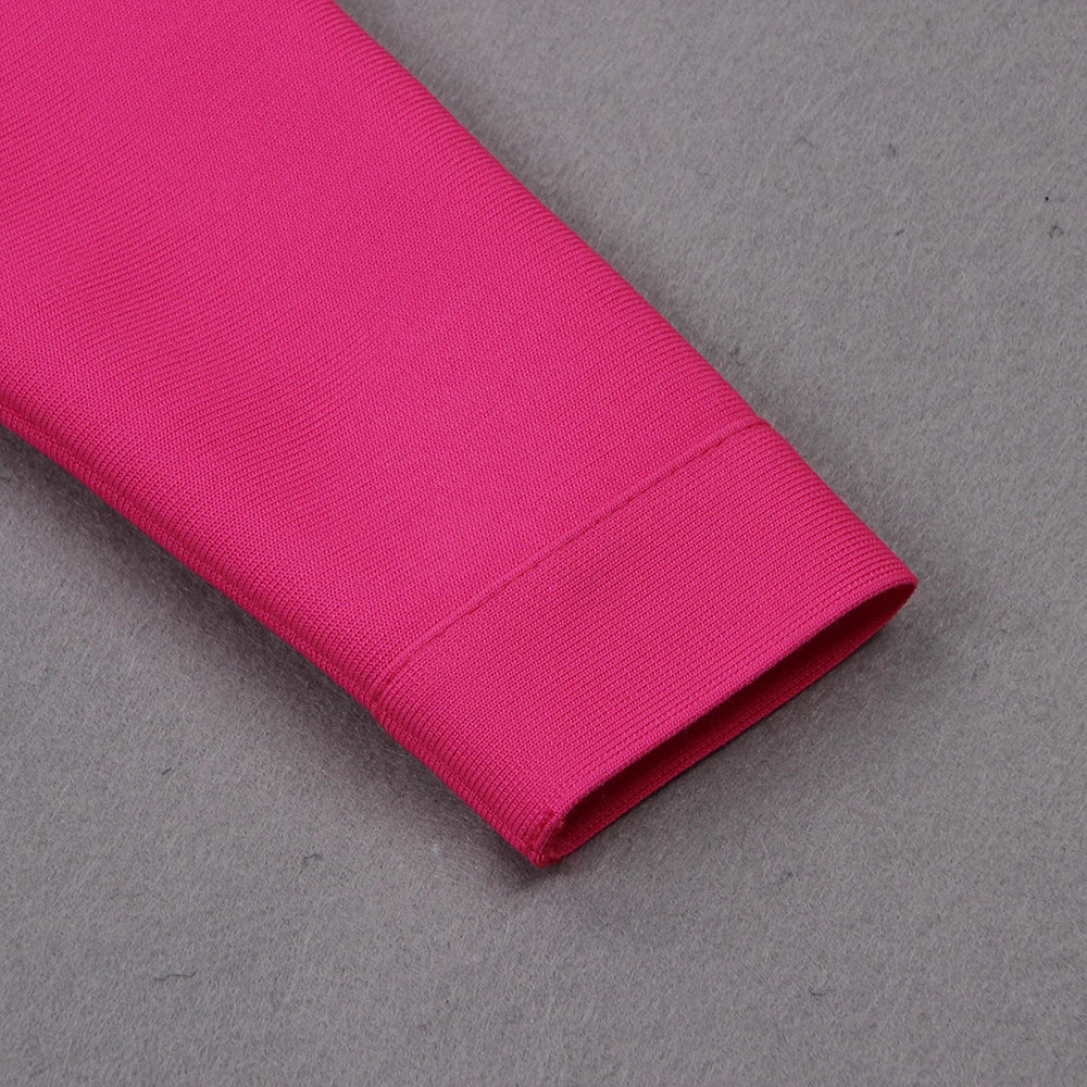 Pink Deep V Long Sleeve Bodycon Dress