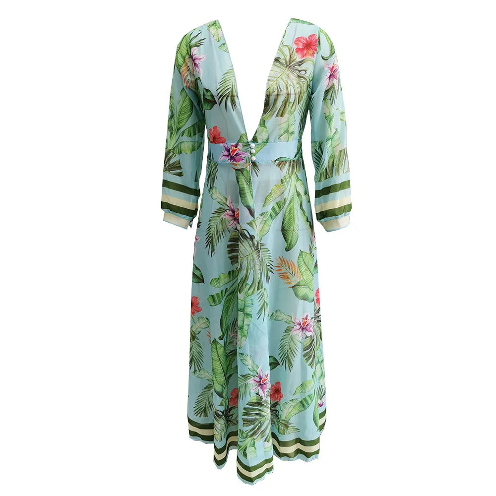 Sheer Printed Maxi Cover-Up Dress