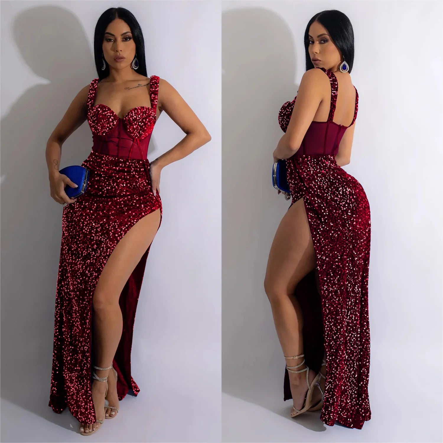 Sequin Corset Split Maxi Dress
