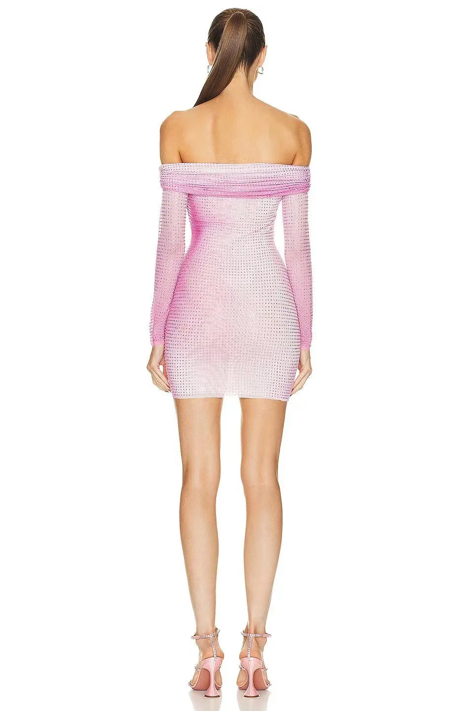 Pink Off-Shoulder Studded Mini Dress