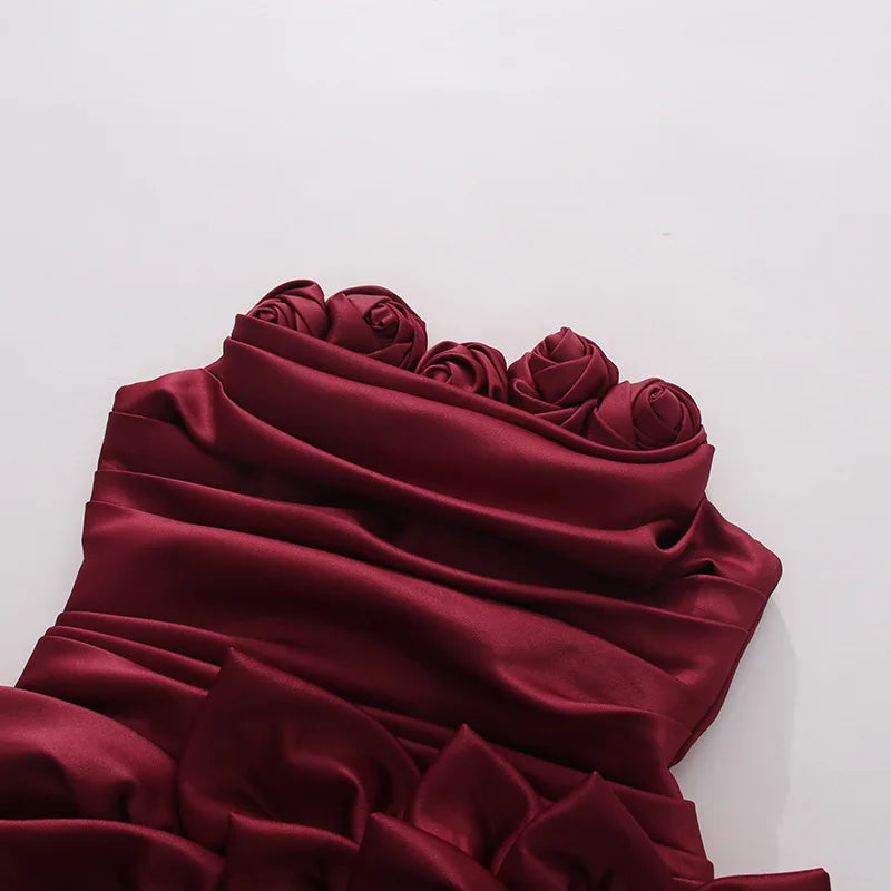 Sculptural Satin Rosette Mini Dress
