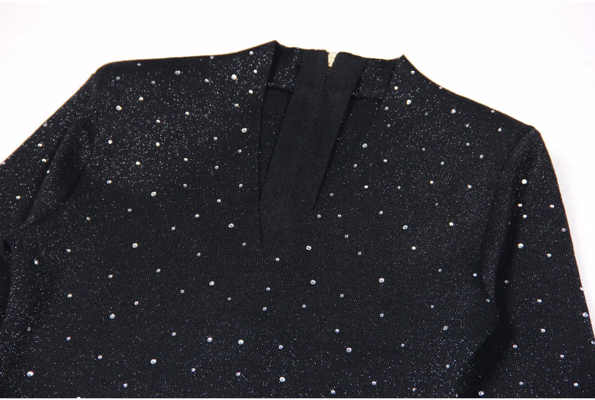 Black Rhinestone Mini Dress