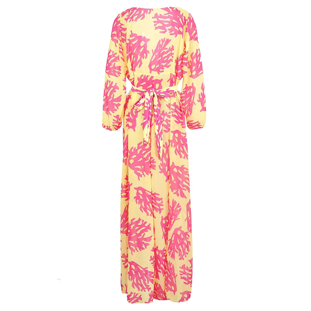 Sheer Printed Maxi Cover-Up Dress