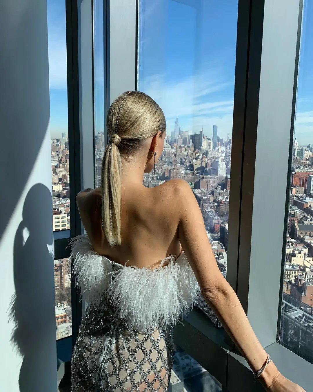 Feather Crystal Skirt Set