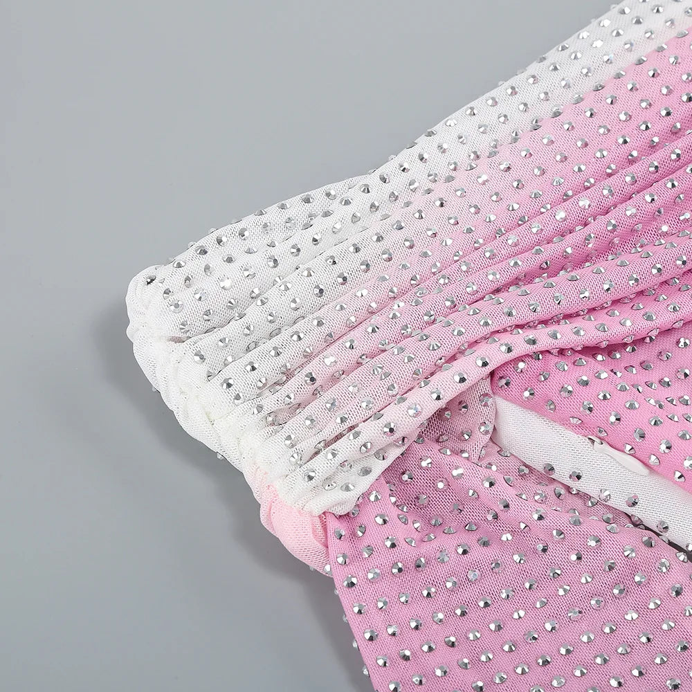 Pink Off-Shoulder Studded Mini Dress