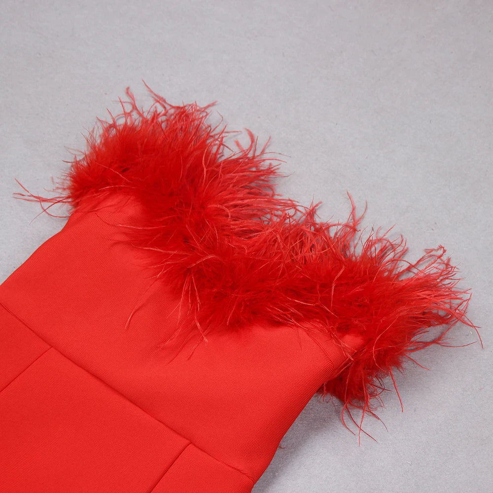 Feather Off-Shoulder Maxi Dress