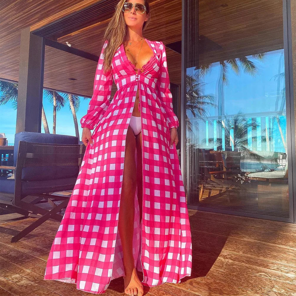 Sheer Printed Maxi Cover-Up Dress