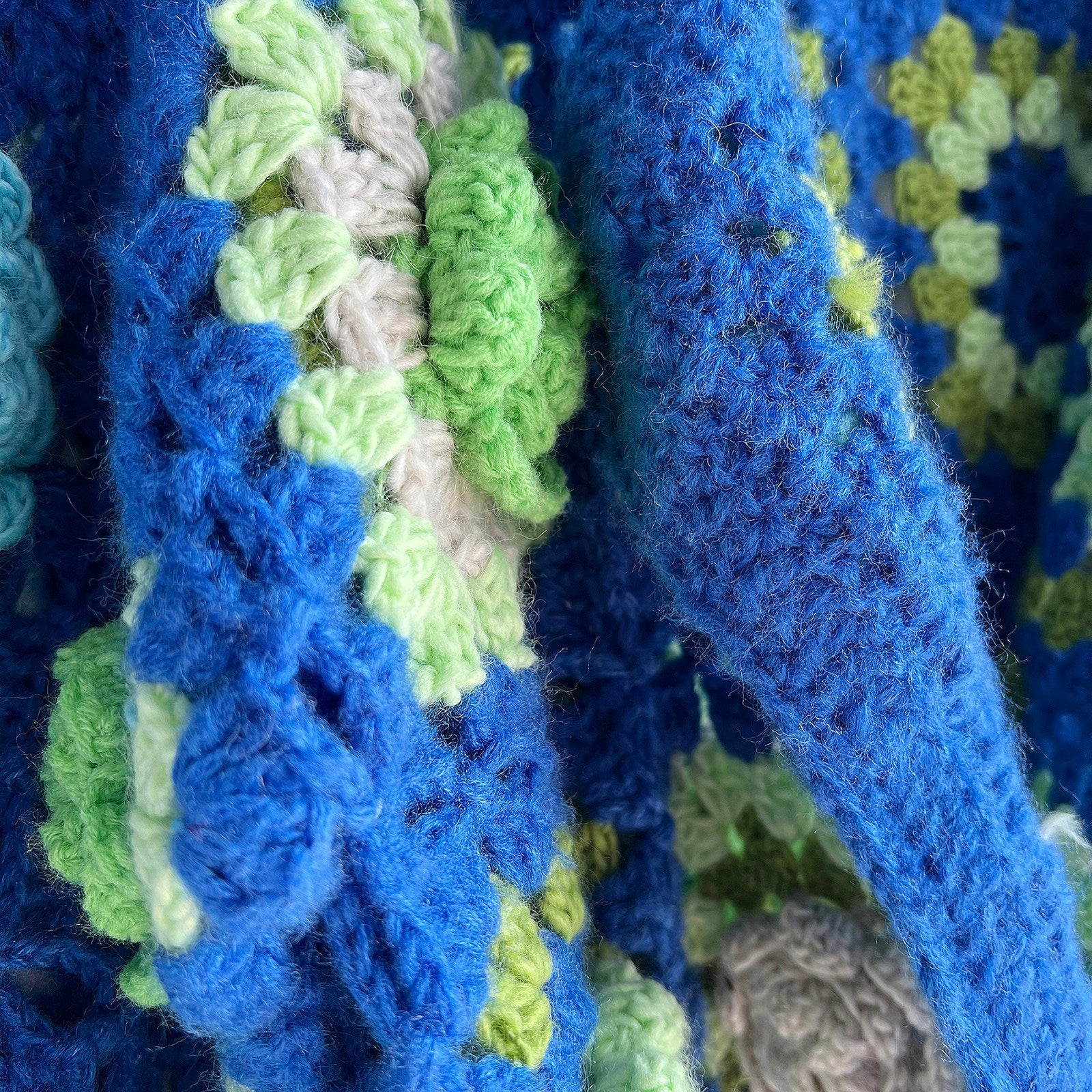 Handmade Crochet Flower Cardigan | Blue & Green Granny Square Sweater MYLINE