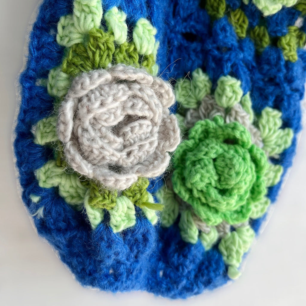 Handmade Crochet Flower Cardigan | Blue & Green Granny Square Sweater MYLINE