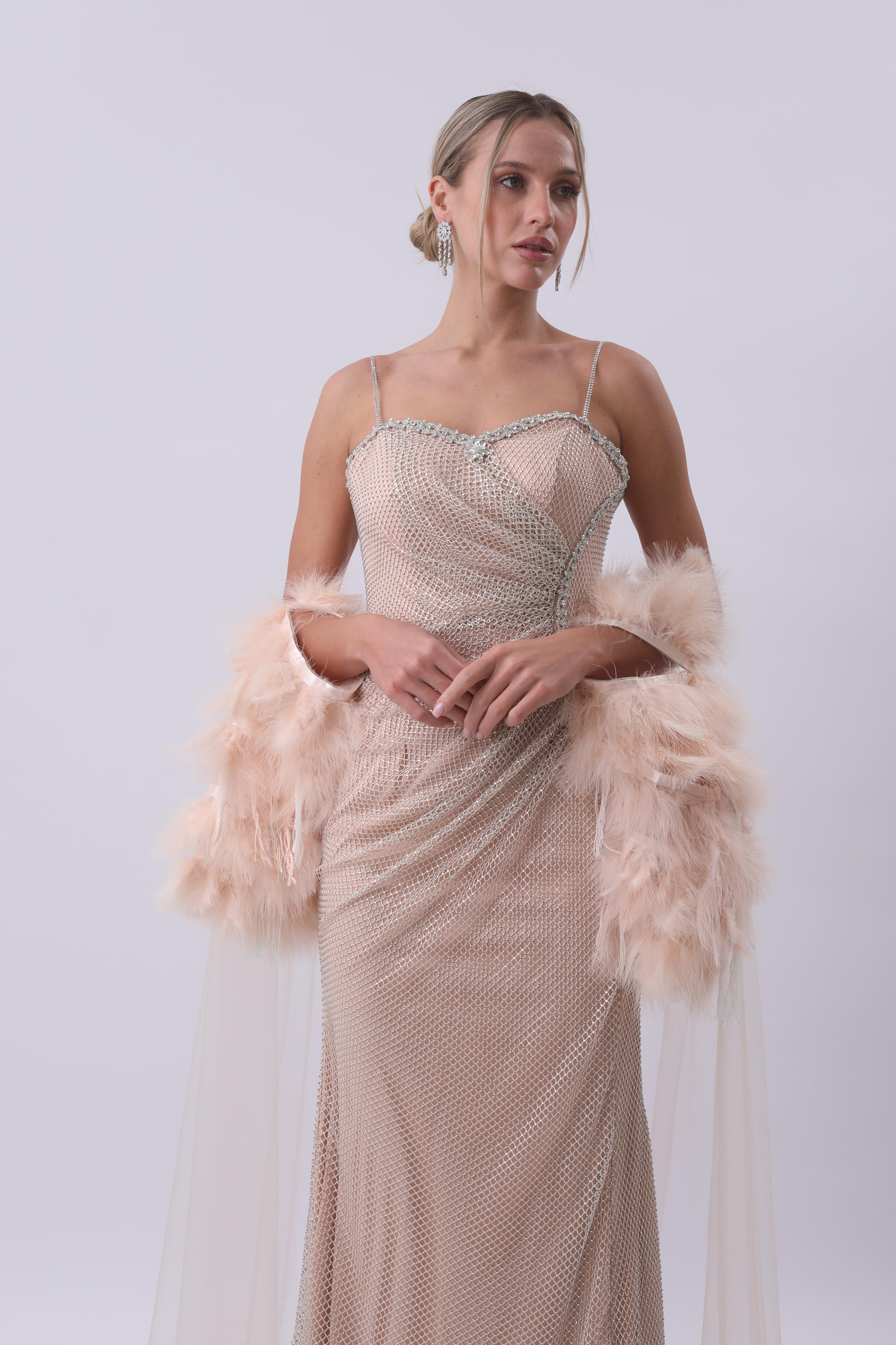 Celeste Crystal Mesh Gown – Champagne Blush