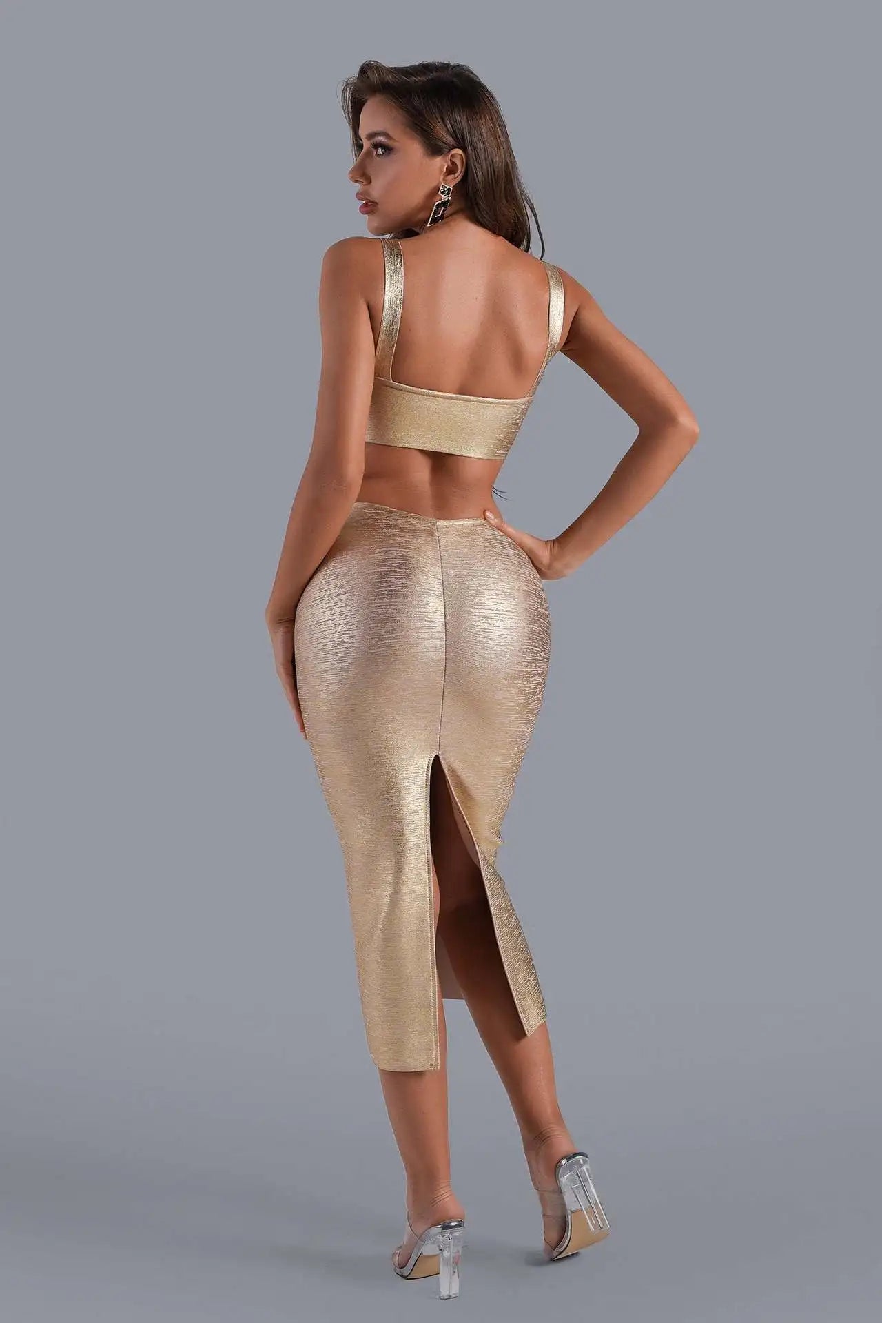 Gold Cut-Out Midi Dress