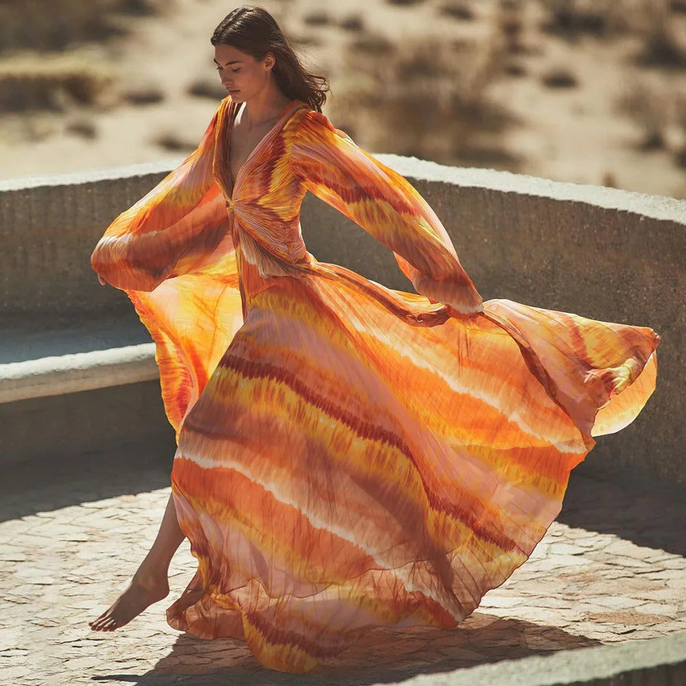 Sunset Pleated Maxi Dress Set