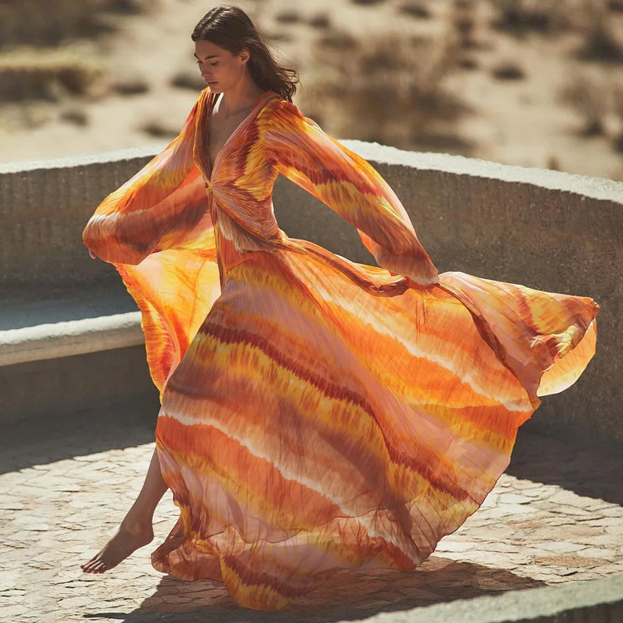 Sunset Pleated Maxi Dress Set