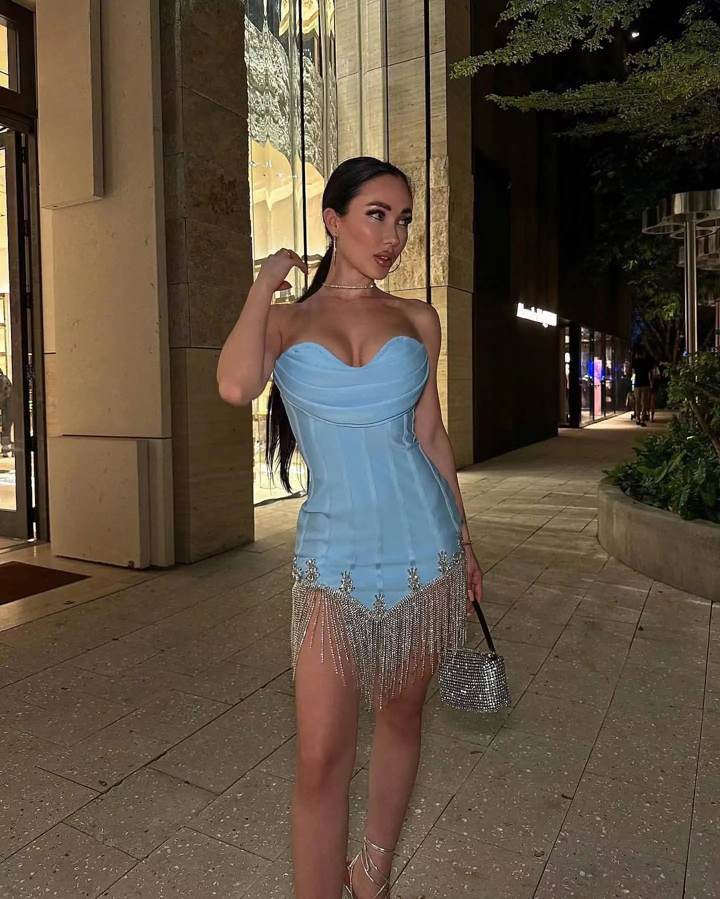 Crystal Fringe Corset Mini Dress