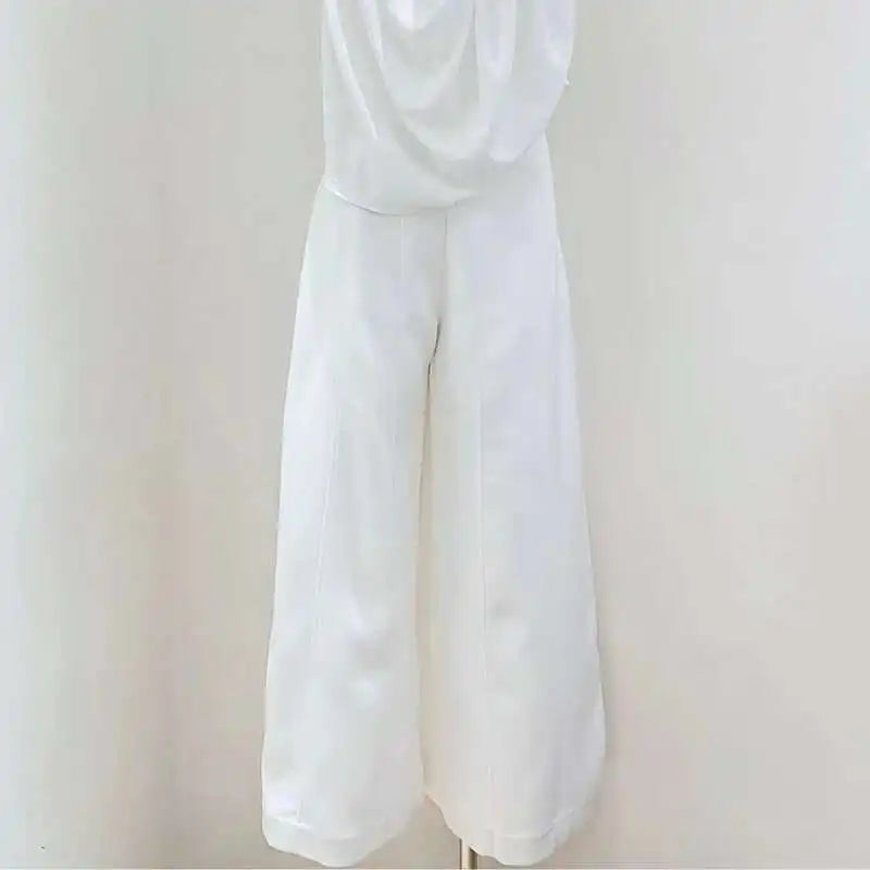 Elegant White Halter Draped Camisole Jumpsuit