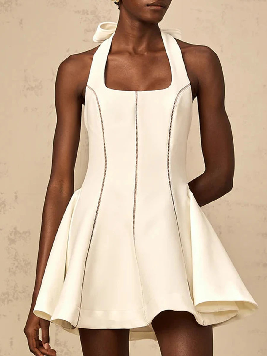 Retro Halter Backless Mini Dress