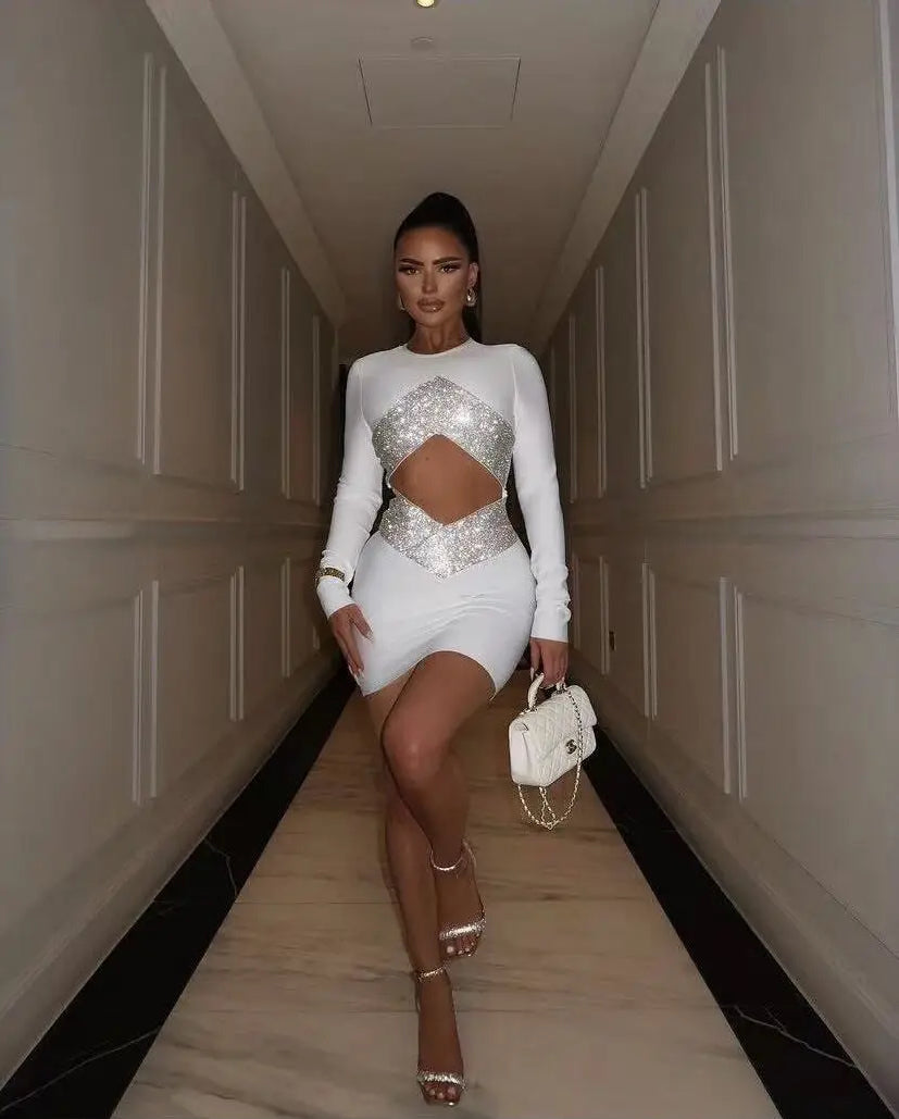 Crystal Cut-Out Bodycon Mini Dress
