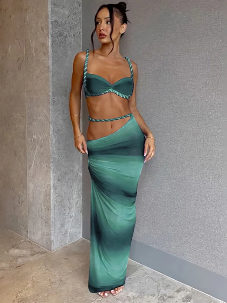 Rope Strap Cut-Out Two-Piece Maxi Dress