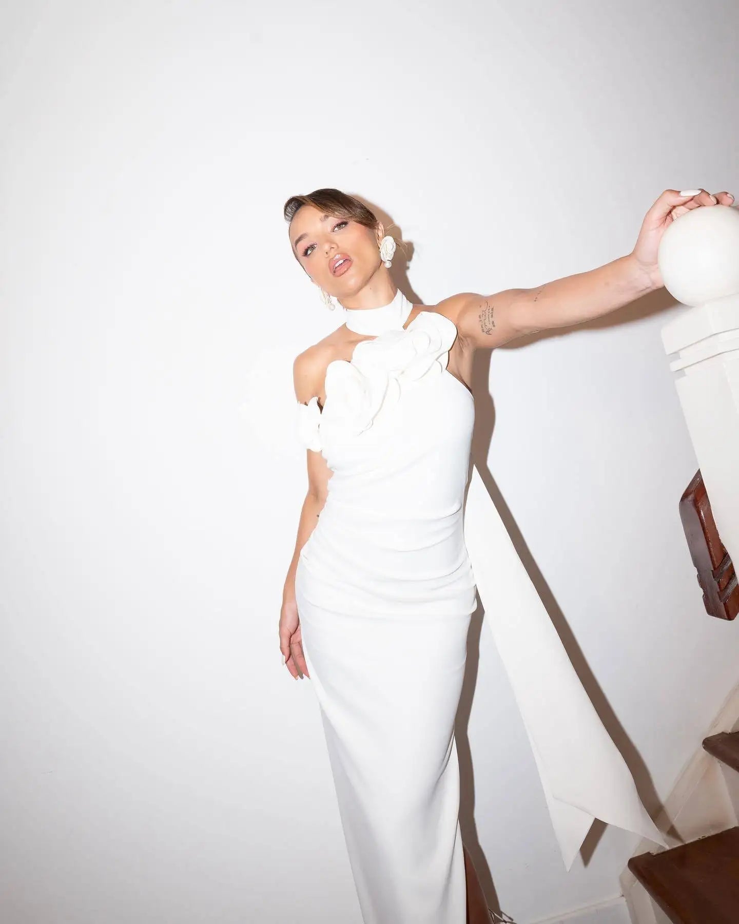 Elegant Rose Halter Maxi Dress