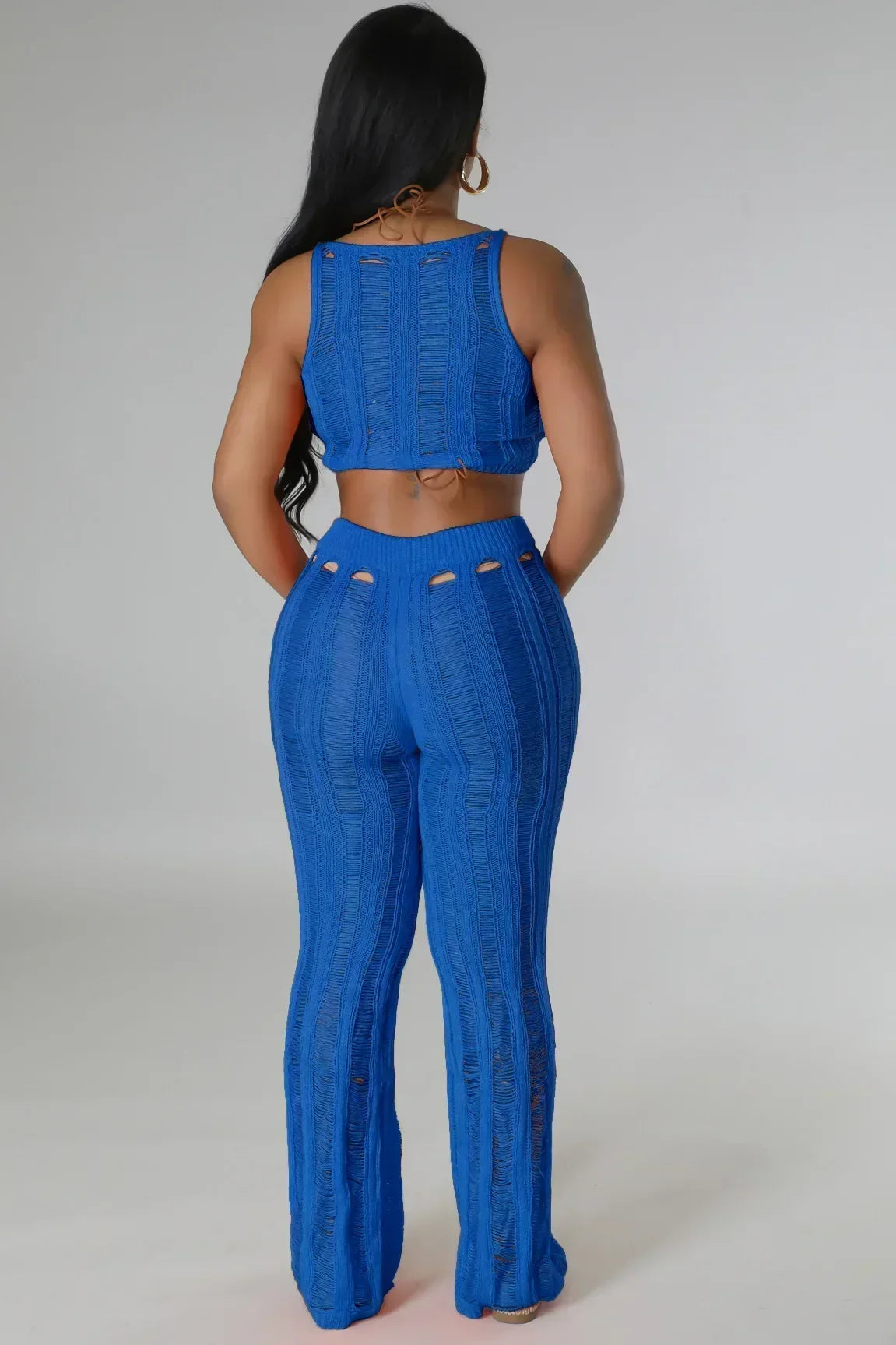 Ribbed Cut-Out Two-Piece Pant Set