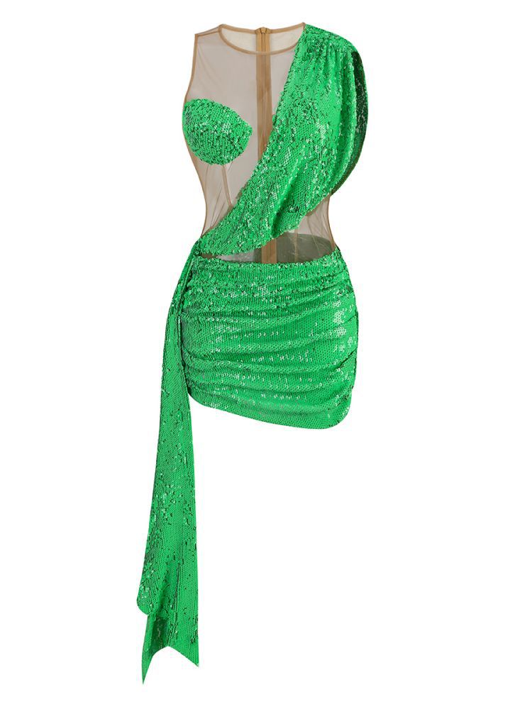 Green One-Shoulder Sequin Mini Dress