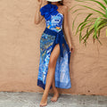 Floral One-Shoulder Swimsuit & Sarong Set