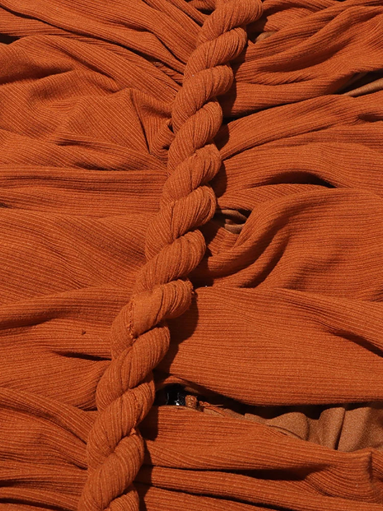 Rust One Shoulder Maxi Dress | Braided Draped Gown with Side Cutout MYLINE