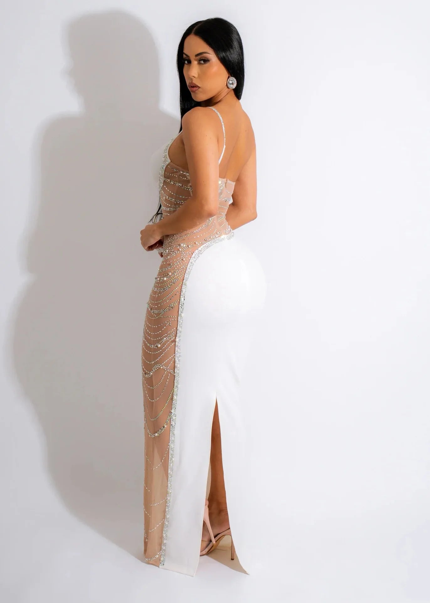 Crystal Chain Illusion Maxi Dress