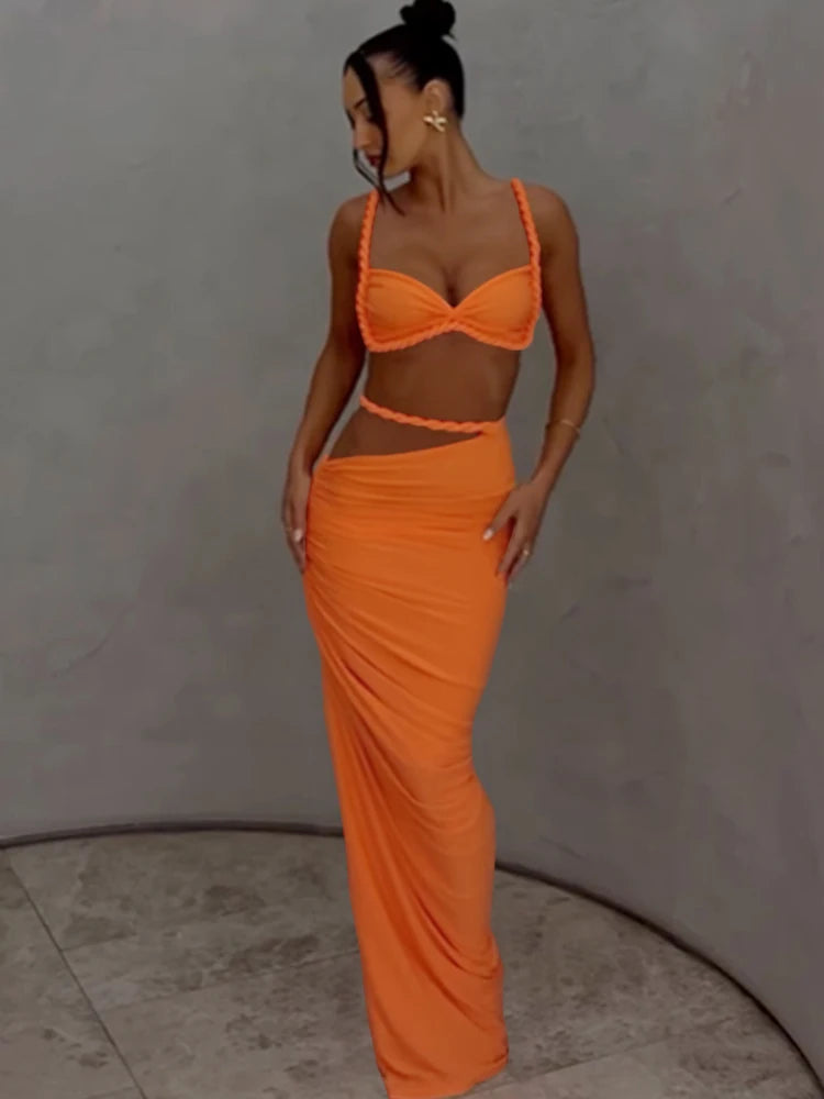 Rope Strap Cut-Out Two-Piece Maxi Dress
