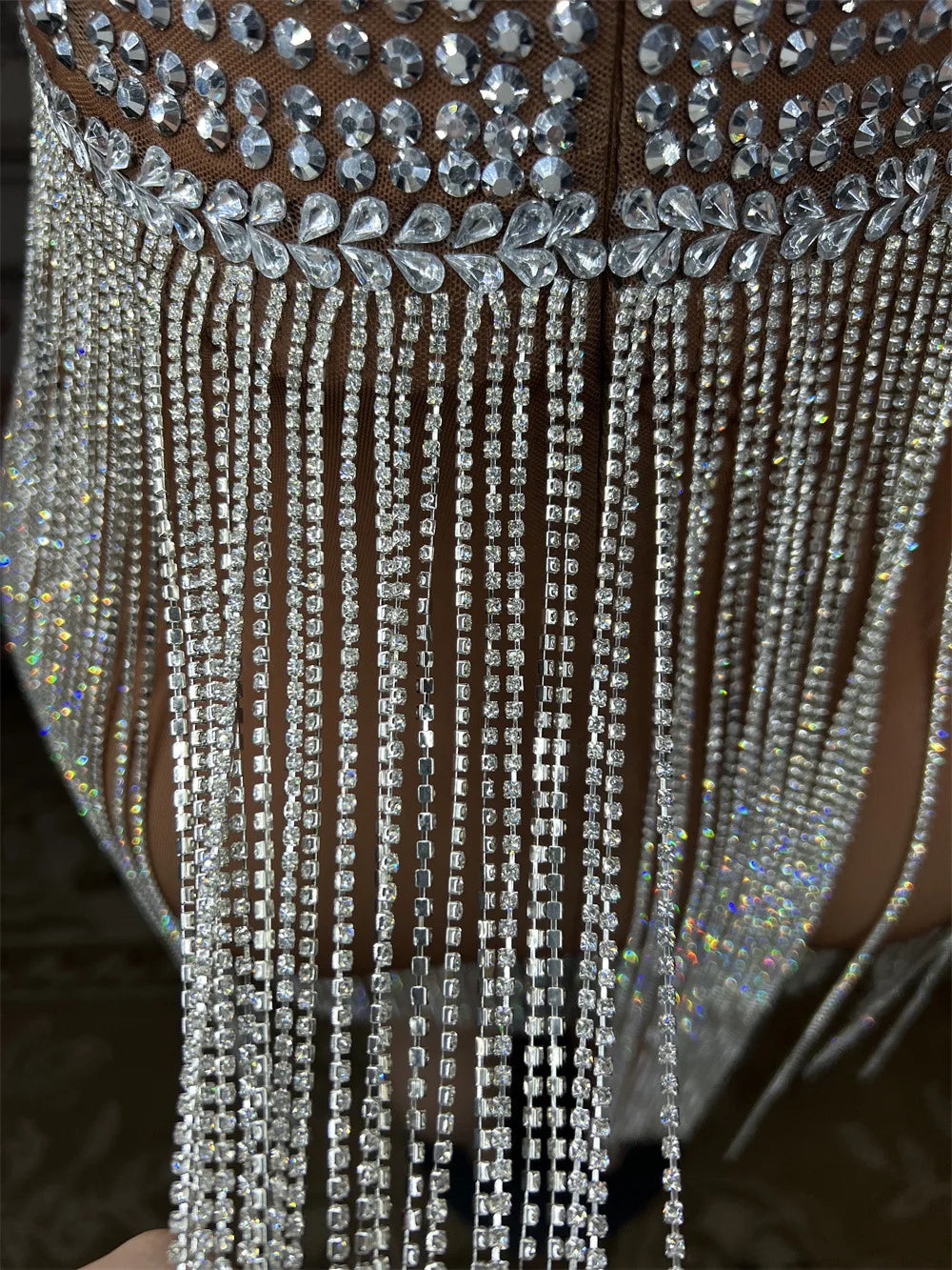 Champagne Crystal Fringe Mini Dress