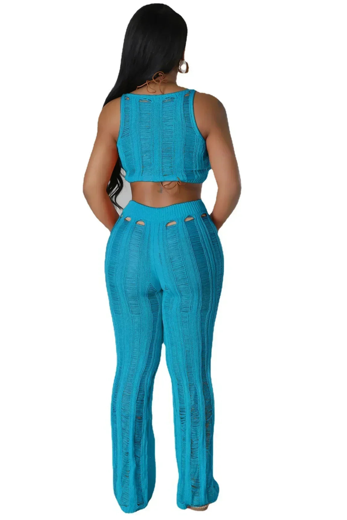 Ribbed Cut-Out Two-Piece Pant Set