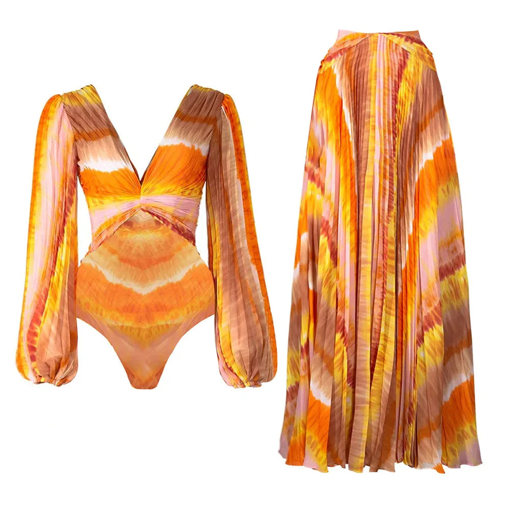Sunset Pleated Maxi Dress Set