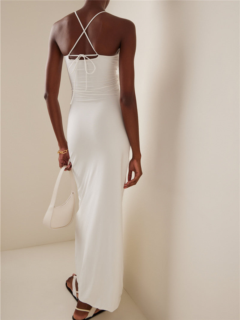White Floral Cut-Out Halter Maxi Dress