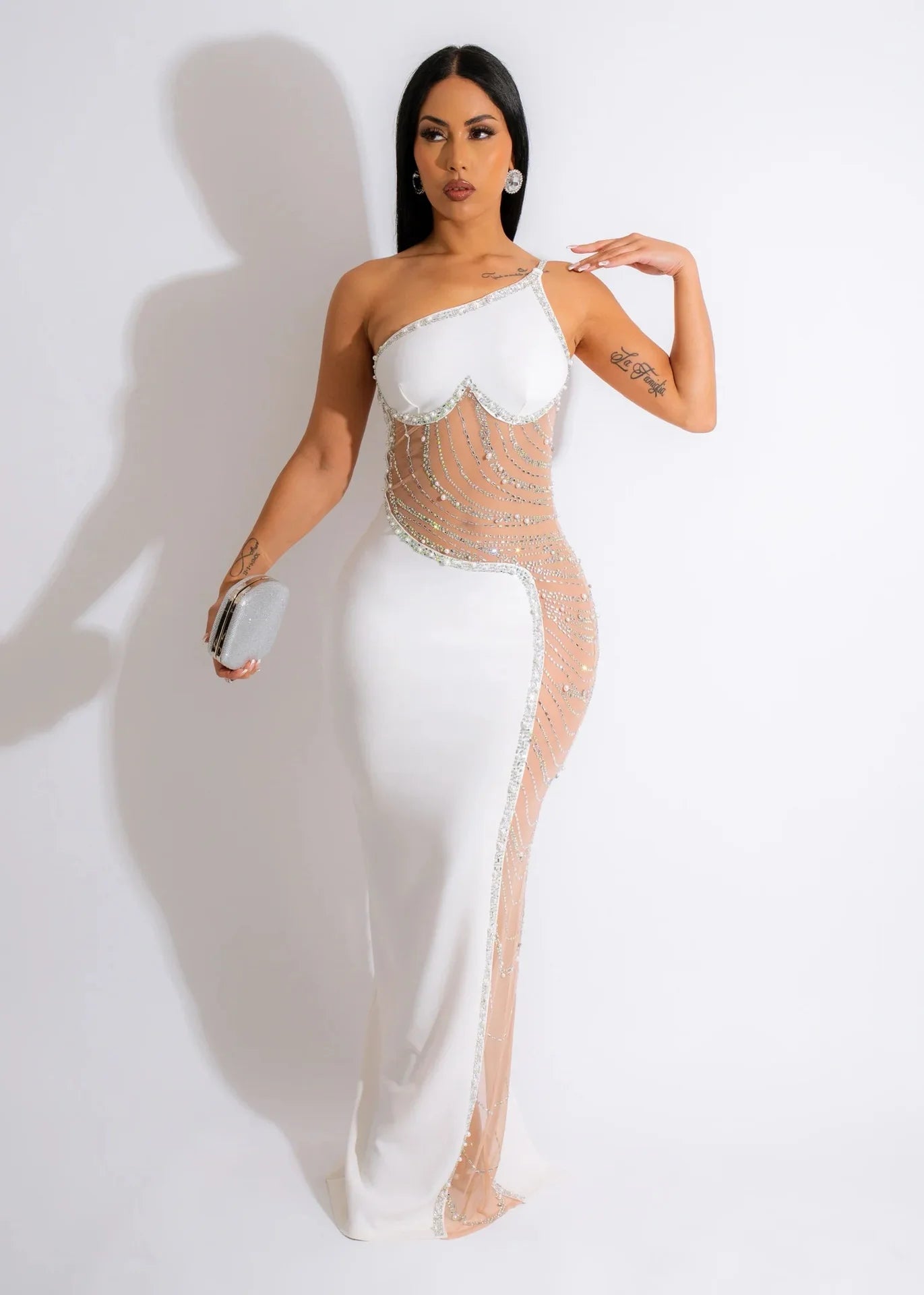 Crystal Chain Illusion Maxi Dress