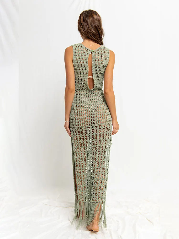 Boho Crochet Fringe Maxi Dress