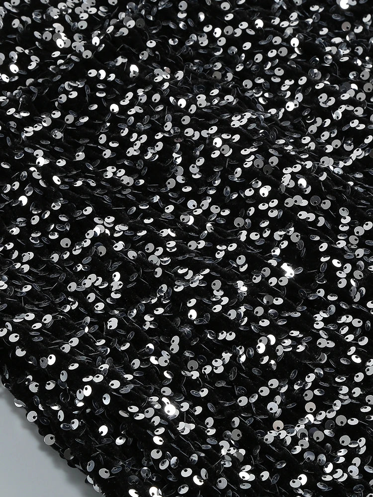 Sequin Feather Long Sleeve Midi Dress