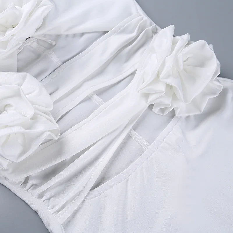 White Floral Cut-Out Halter Maxi Dress