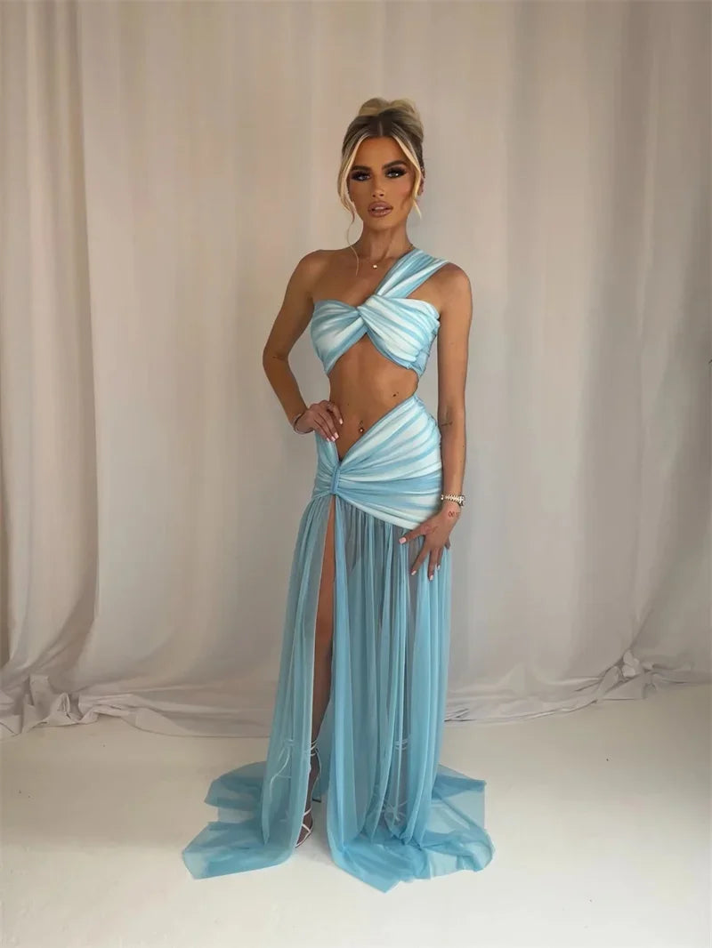 One-Shoulder Ruched Two-Piece Maxi Set