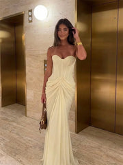 Strapless Corset Draped Mesh Maxi Dress