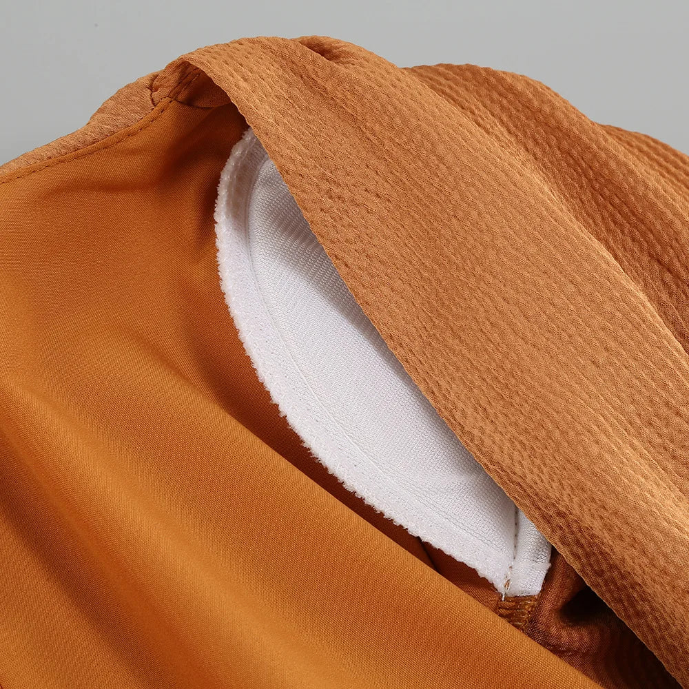 Rust Satin Maxi Dress | Deep V-Neck, Long Sleeve Evening Gown with Slit