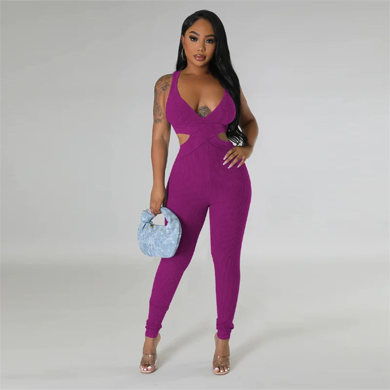Ribbed Cut-Out Bodycon Jumpsuit