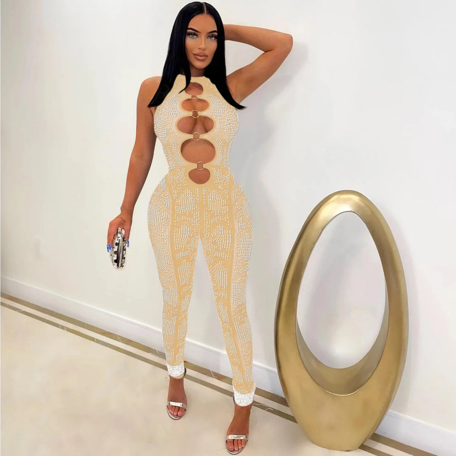 Crystal Cut-Out Sculpt Jumpsuit