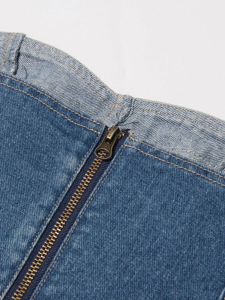 Denim Heart Cut-Out Two-Piece Set