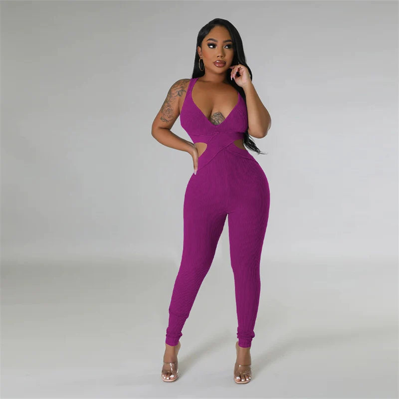 Ribbed Cut-Out Bodycon Jumpsuit