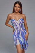 Ocean Flame Strapless Sequin Mini Dress