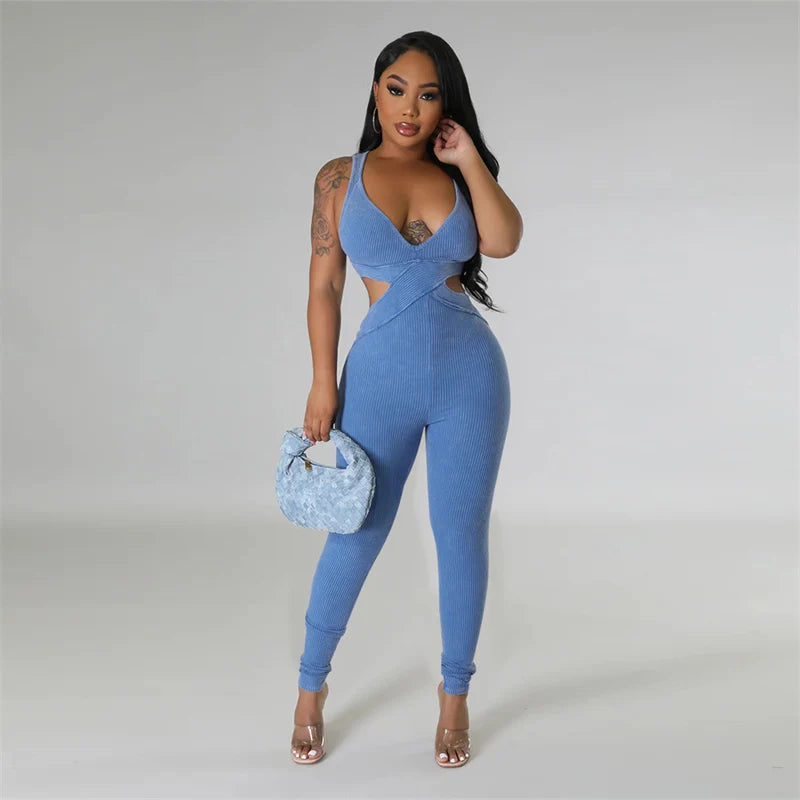Ribbed Cut-Out Bodycon Jumpsuit