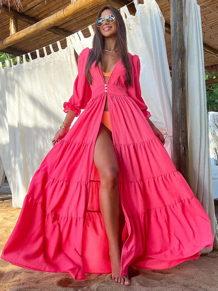 Sheer Printed Maxi Cover-Up Dress