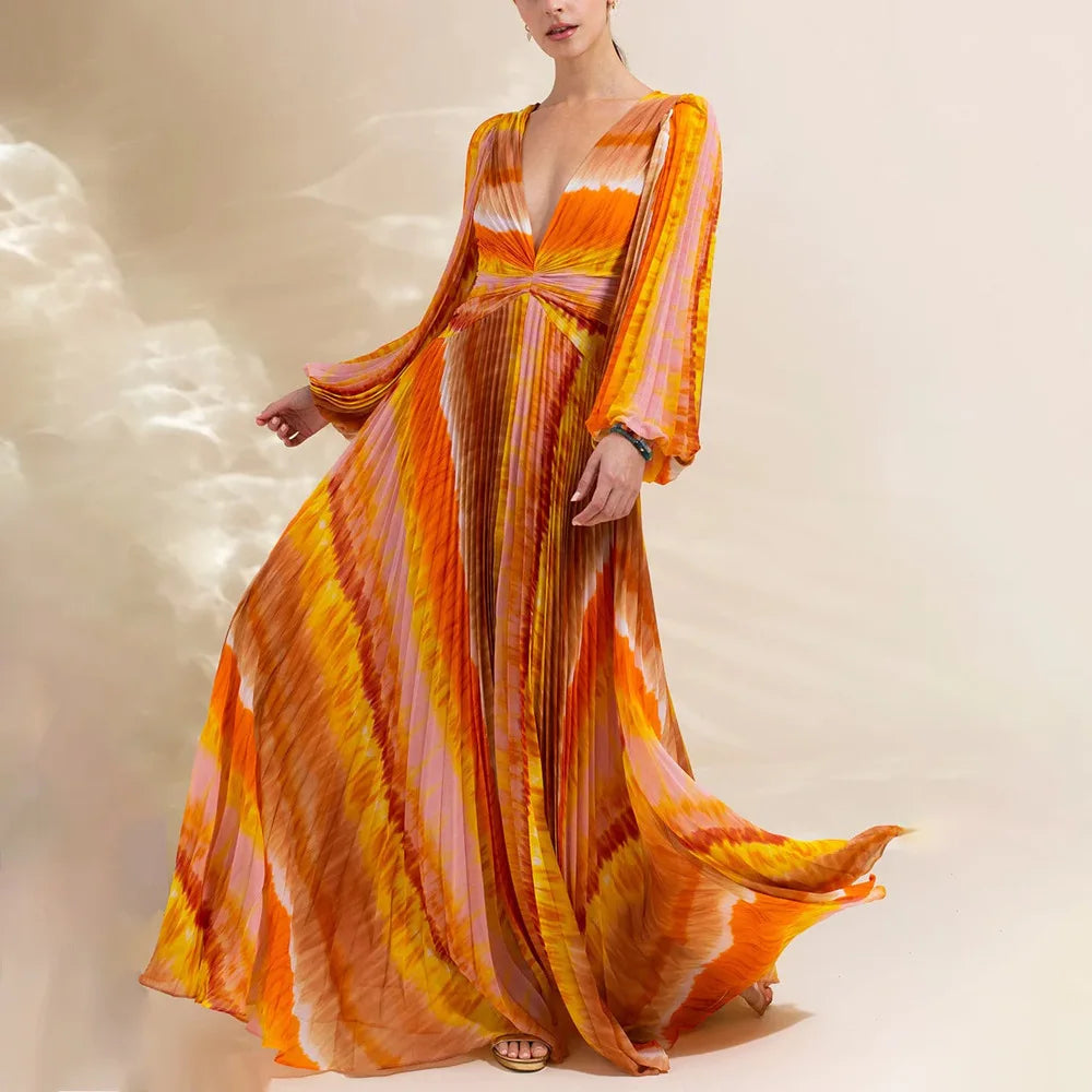 Sunset Pleated Maxi Dress Set