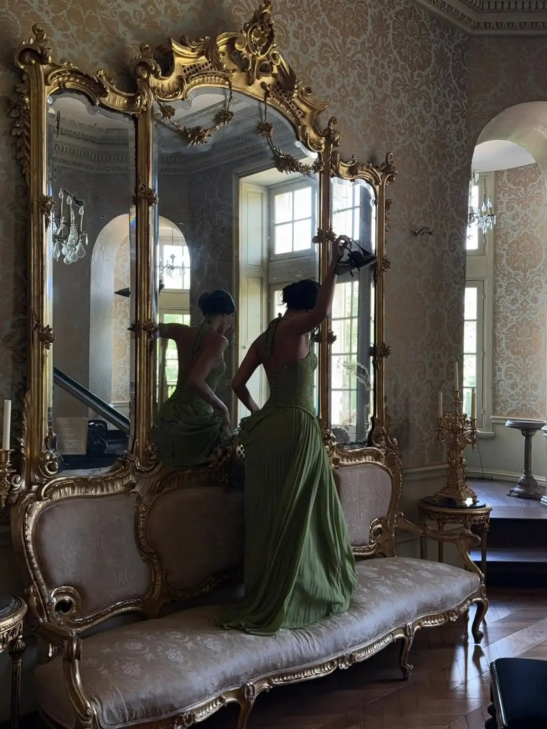 Lace Corset Maxi Dress with Pleated Skirt